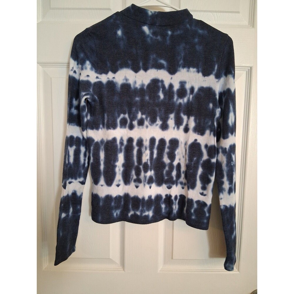 American Eagle Women's Small Blue & White Long Sleeve Waffle Knit Tee